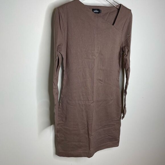 Kate Spade Saturday Asymmetrical Slanted Dress Brown Long Sleeve Mini Xsmall Xs - Picture 4 of 6